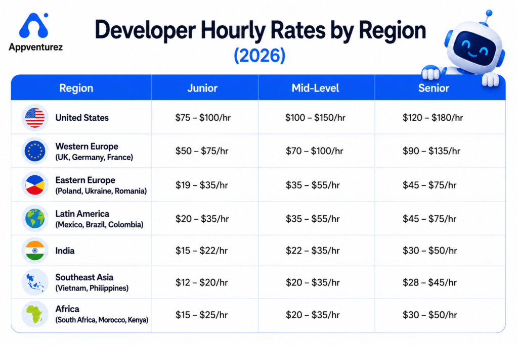 Region wise Digital Product Engineering Hourly Cost
